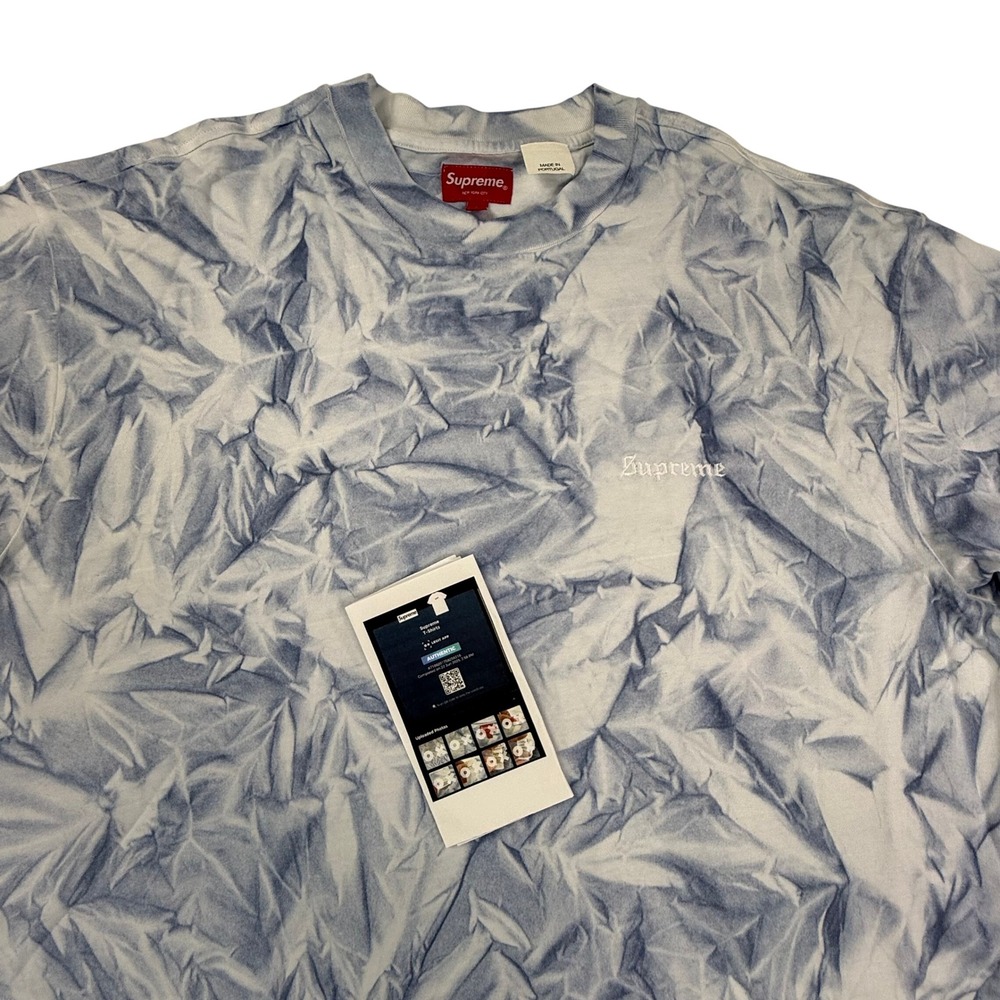 Supreme Blue White Marble Tie Dye Embroidered Logo T-Shirt Mens Large Portugal